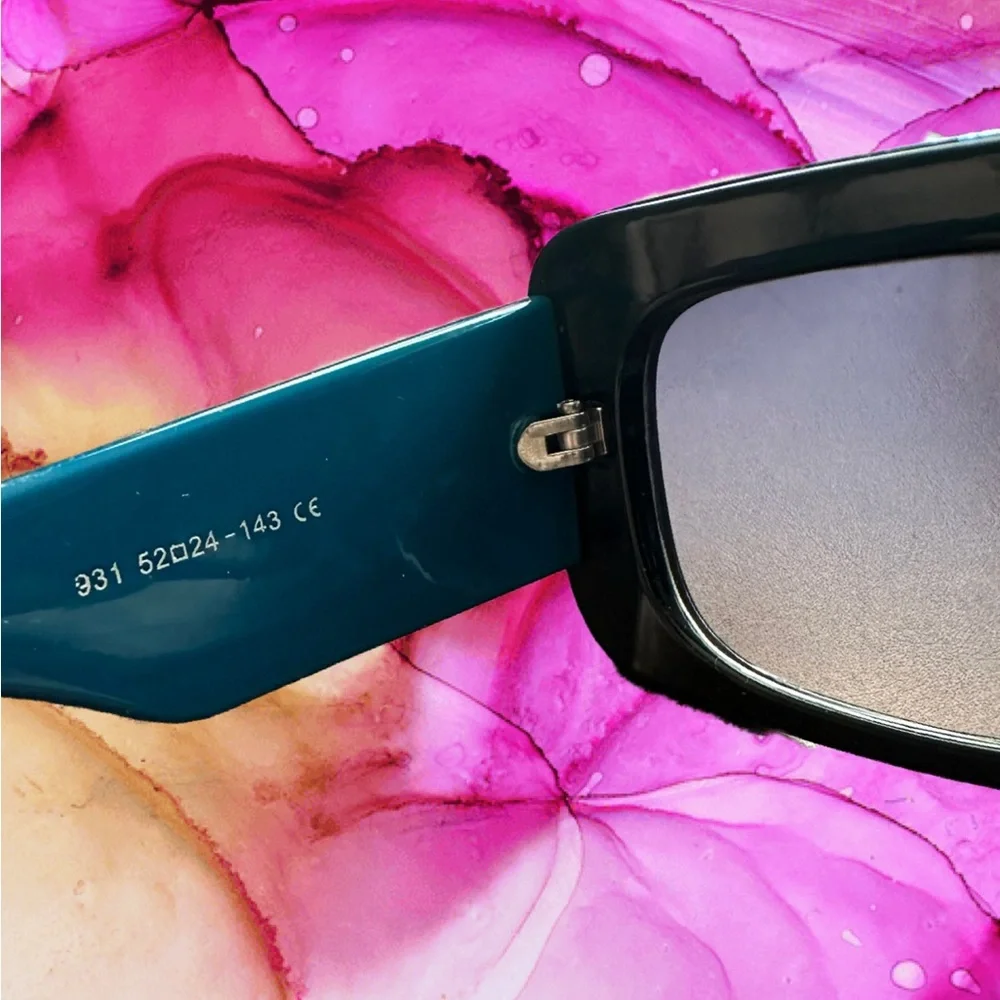 Versace black sunglasses dark tint with teal sides serial number 93152024–1 43CE - Picture 9 of 11